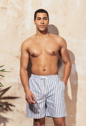Men's Hudson Swim Trunk | Blue Mist Stripe men's full coverage swimwear, casual swimwear for men