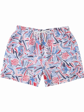 Men's Jubilee Trunks In Navy & Red mens full coverage swimwear, stylish mens swim trunks