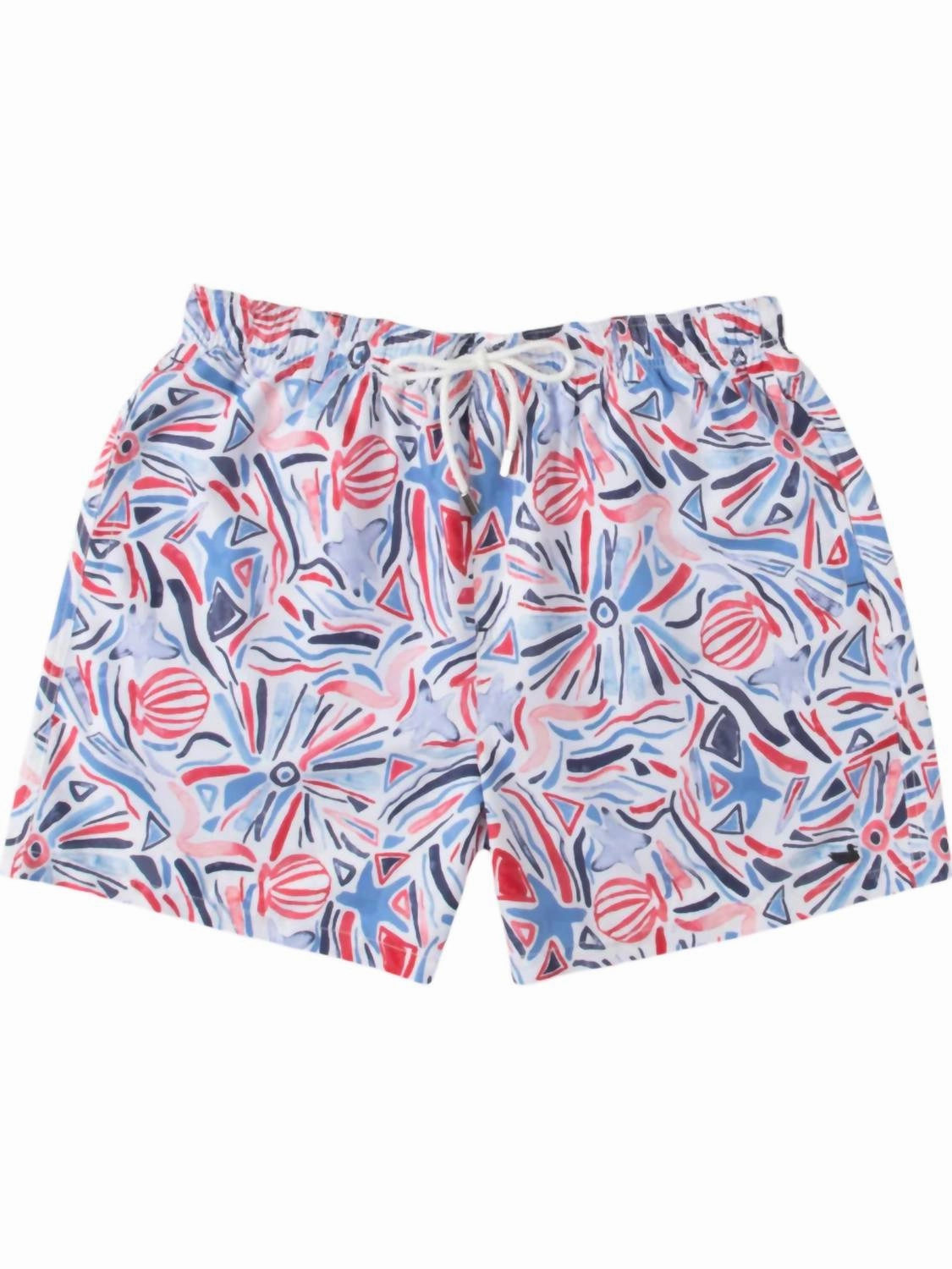 Men's Jubilee Trunks In Navy & Red mens full coverage swimwear, stylish mens swim trunks