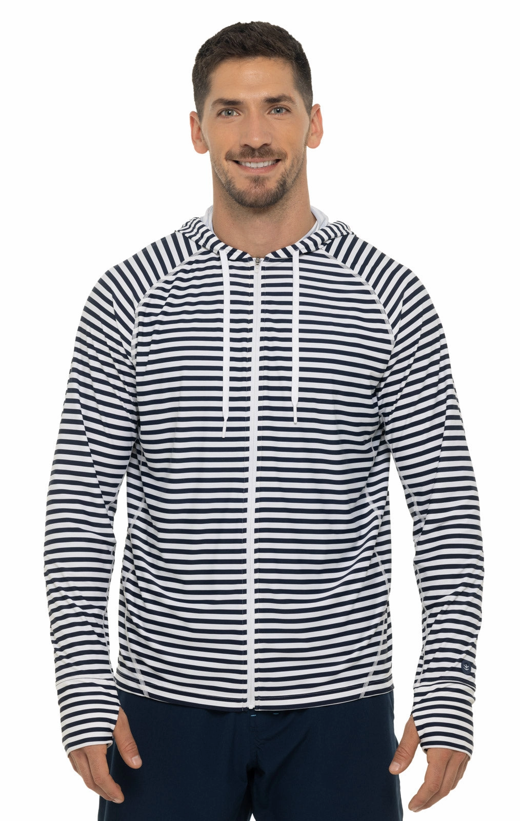 Men's Ocala Swim Hoodie | White/Navy Stripe men's full coverage swimwear, casual swimwear for men