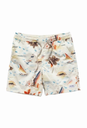Men's Rainbows Boardshort In White mens full coverage swimwear, stylish mens swim trunks