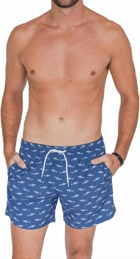 Men's Sharks Swim Trunks In Navy With Grey Sharks mens beach swimwear, quick dry mens swimsuits