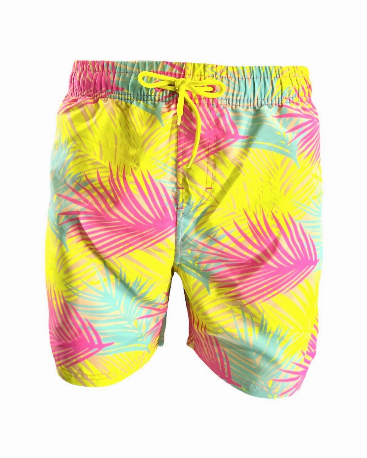 Men's Swim Shorts In Neon Multi Palms mens beach swimwear, quick dry mens swimsuits