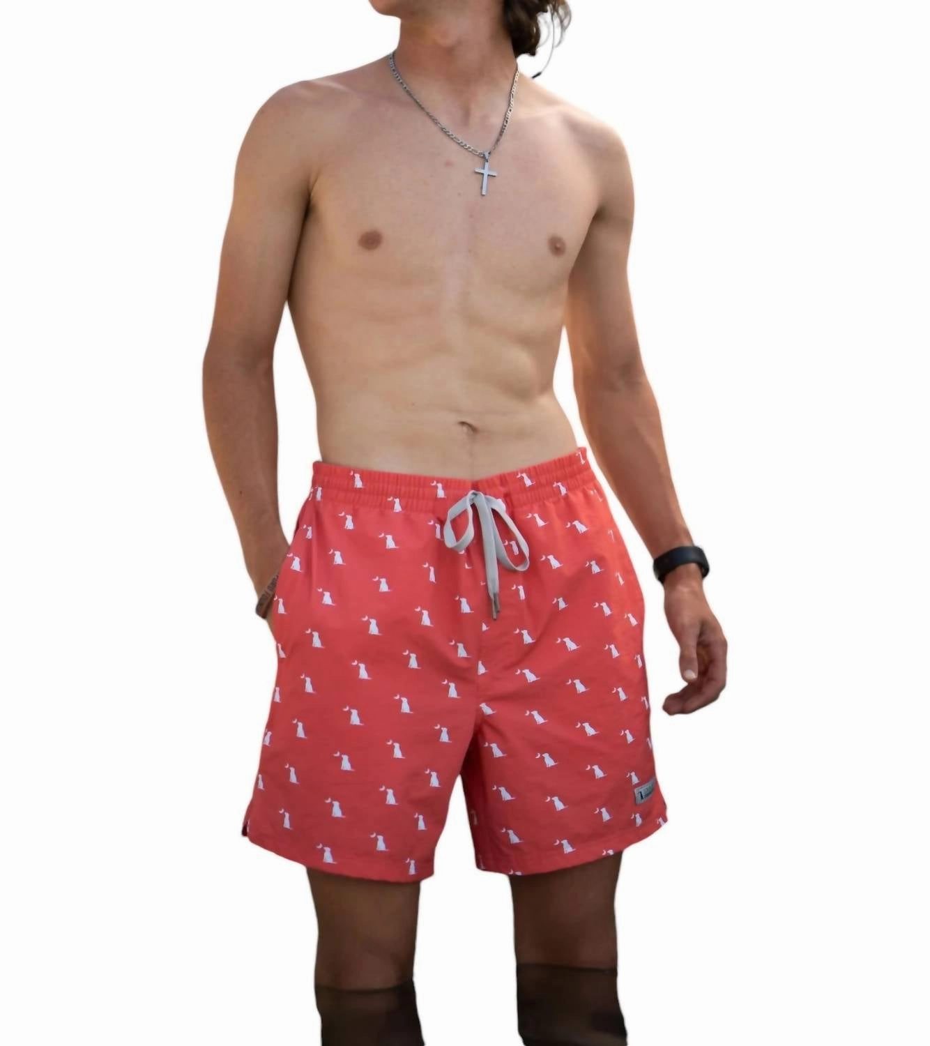Men's Swim Trunks In Dog & Moon Salmon