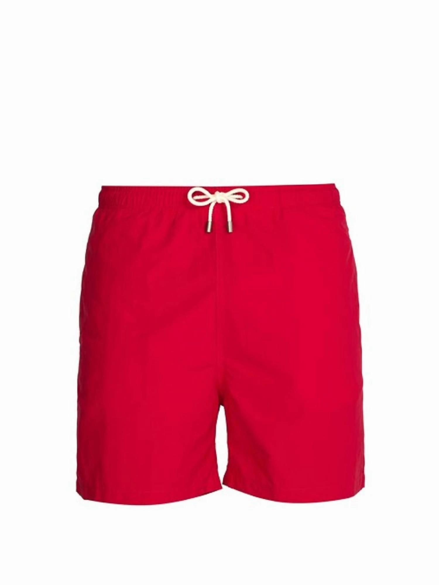 Men The Classic Drawstrings Swim Shorts Trunks In Red mens beach swimwear, quick dry mens swimsuits