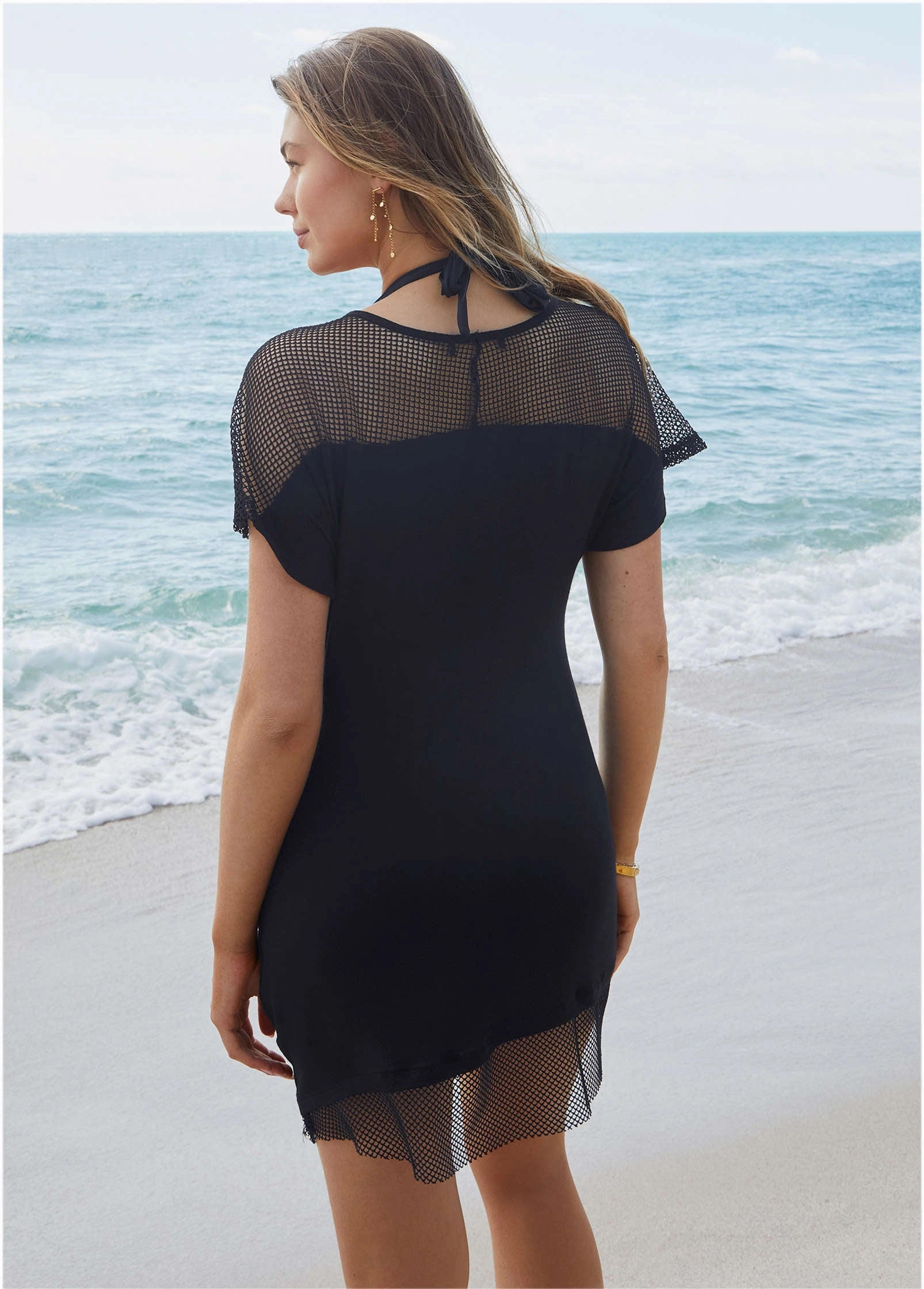 Mesh Trimmed Cover-Up Dress - Black