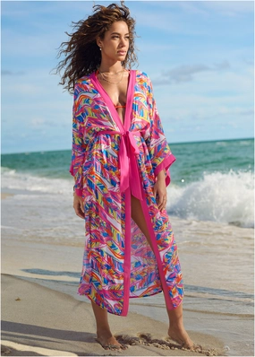 Midi Kimono Cover-Up - Bright Palm swimwear for all body types, comfortable womens beachwear