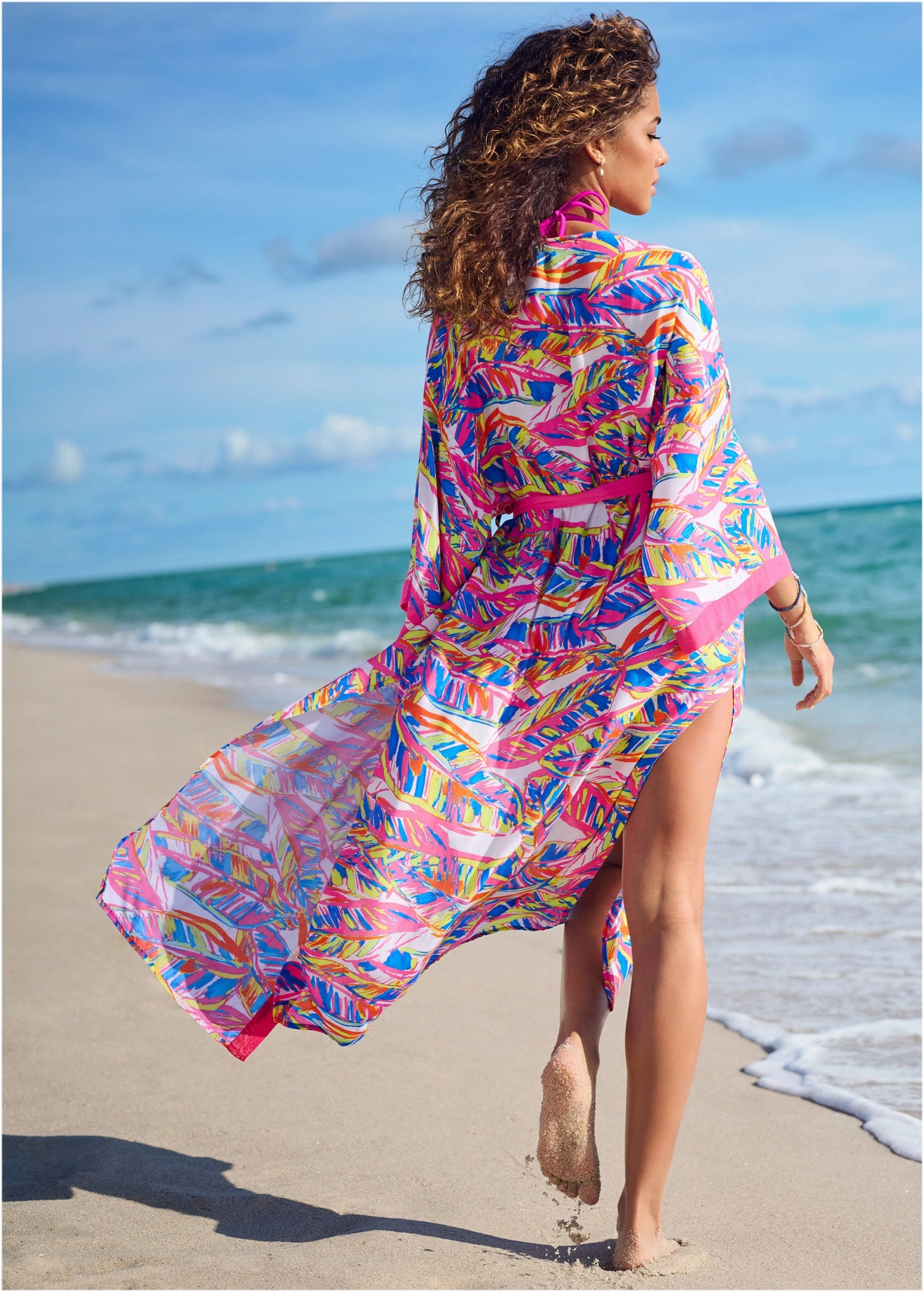 Midi Kimono Cover-Up - Bright Palm