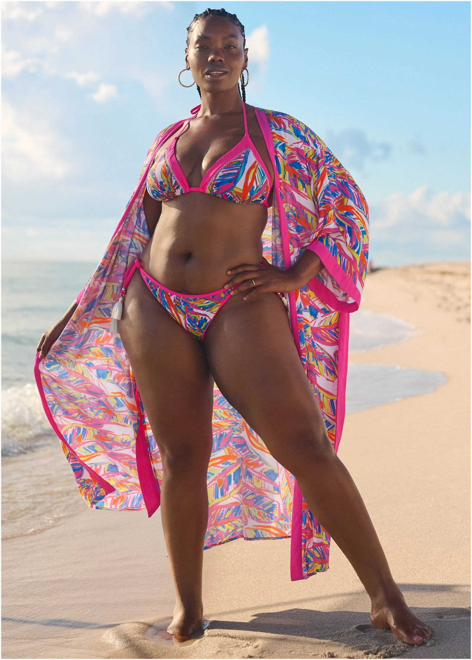 Midi Kimono Cover-Up - Bright Palm