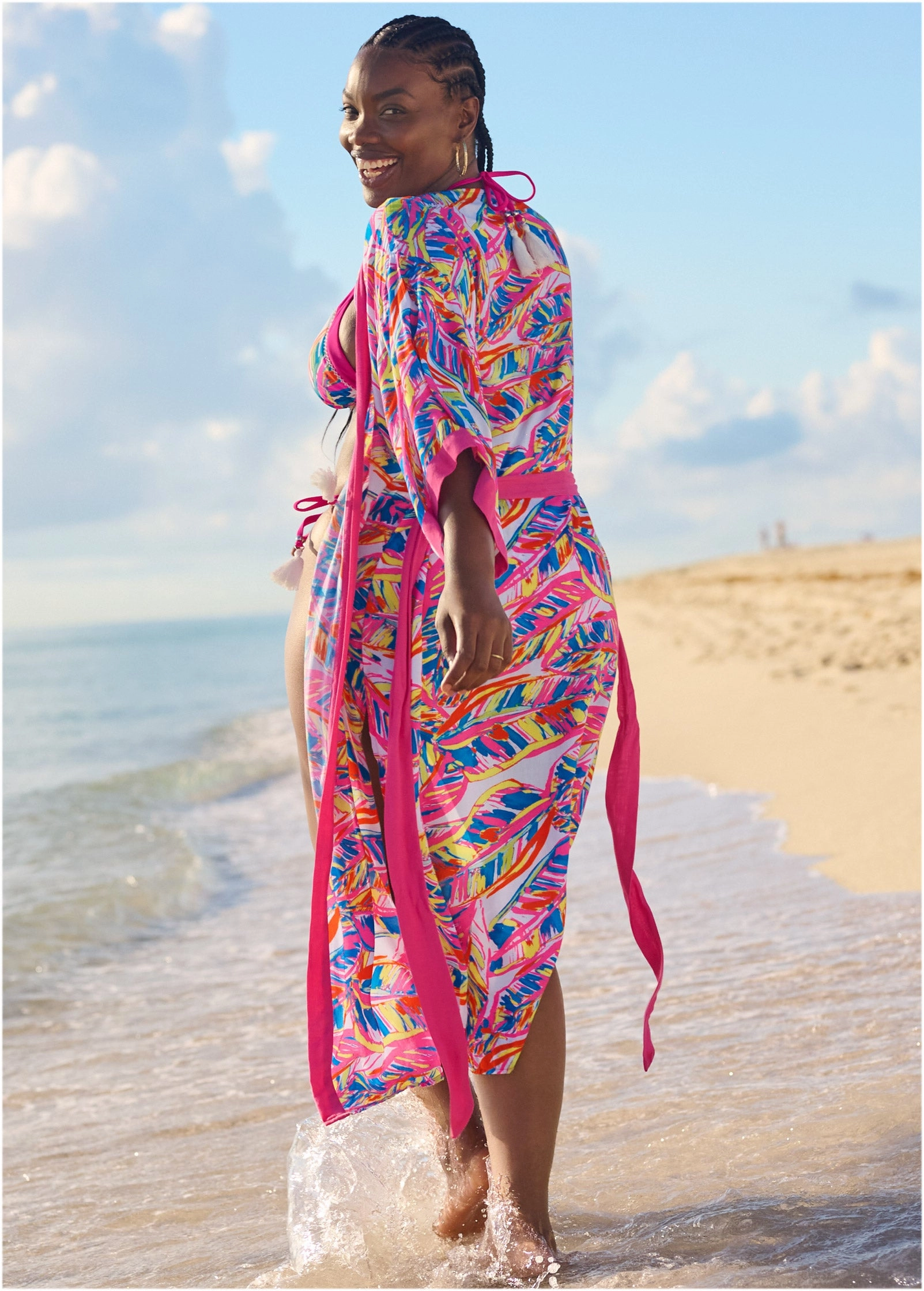 Midi Kimono Cover-Up - Bright Palm