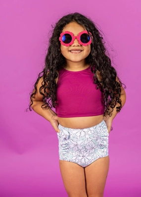 Mint Flowers | Mini Down in Front Ruffle Bottoms cute girls swimsuits, stylish swimwear for girls