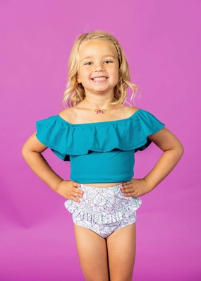 Mint Flowers | Mini Mid-Ruffle Bottoms cute girls swimsuits, stylish swimwear for girls
