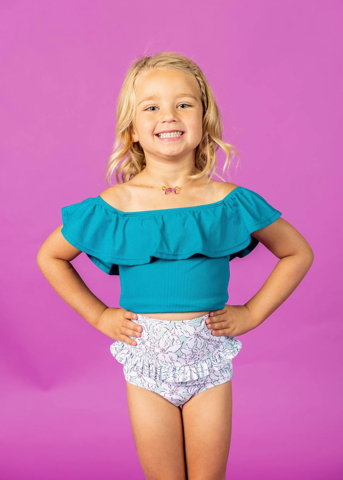 Mint Flowers | Mini Mid-Ruffle Bottoms cute girls swimsuits, stylish swimwear for girls
