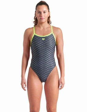 Monogram Challenge Back Swimsuit - Black/Lime minimalistic swimsuits women, sleek swimwear styles