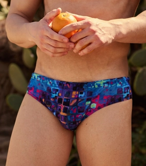 Mosaic Tan Through Deep Waist Swim Brief affordable men's swimwear, summer swimwear for men