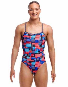 Motherboard Single Strap Swimsuit - Blue/Multi minimalistic swimsuits women, sleek swimwear styles