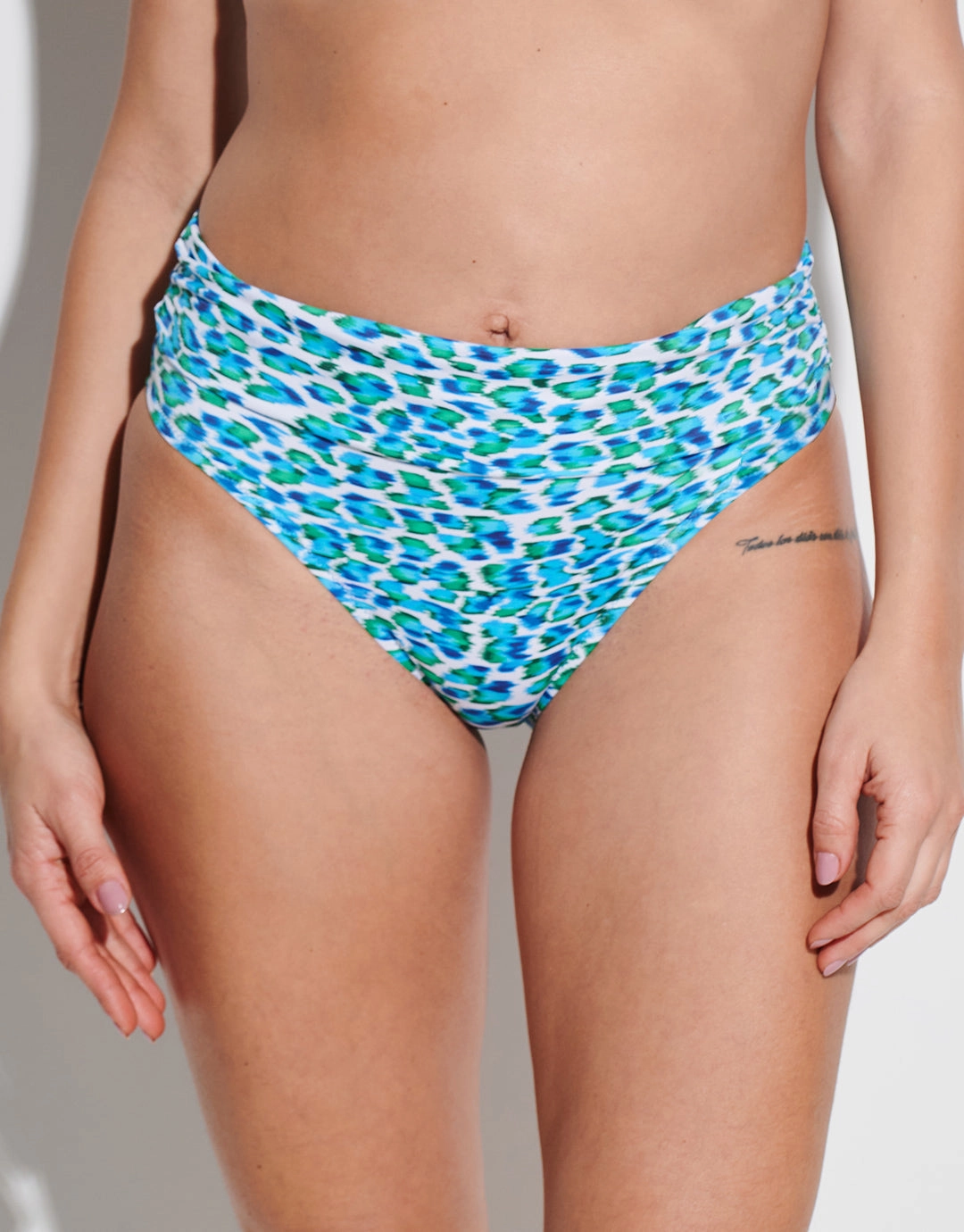 Nassau Fold Bikini Pant - Blue adjustable swim bottoms women, flattering bikini bottoms