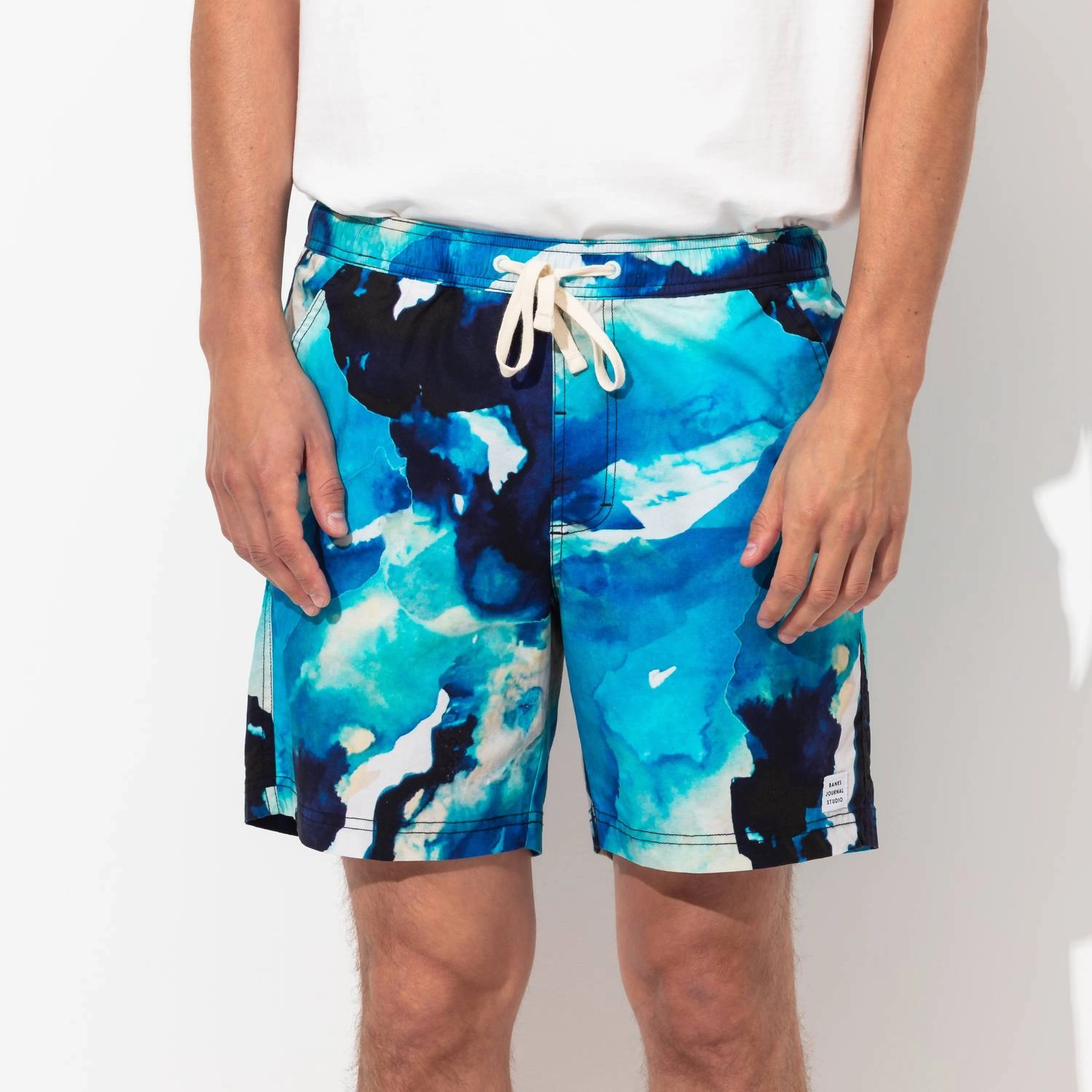 Natalie Strickland Studio Boardshort In Indigo mens full coverage swimwear, stylish mens swim trunks