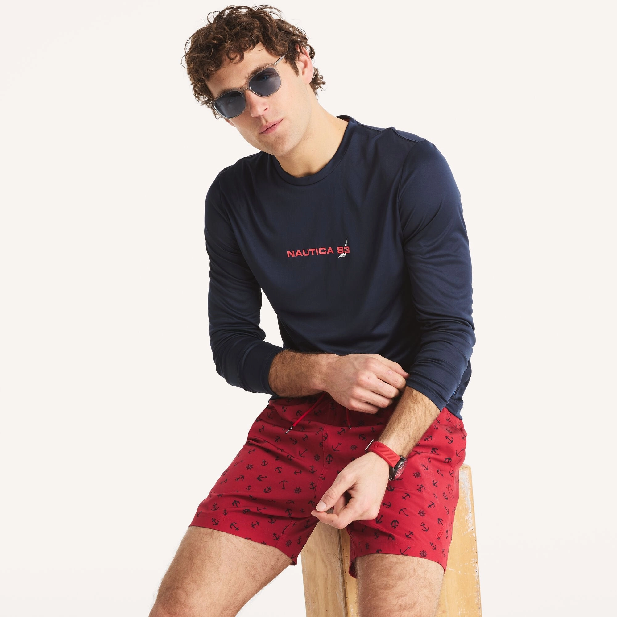 Nautica Mens Navtech Rash Guard Swim Shirt