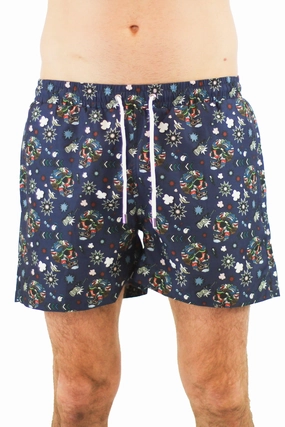 Navy with Multicolor Skulls mens beach swimwear, quick dry mens swimsuits