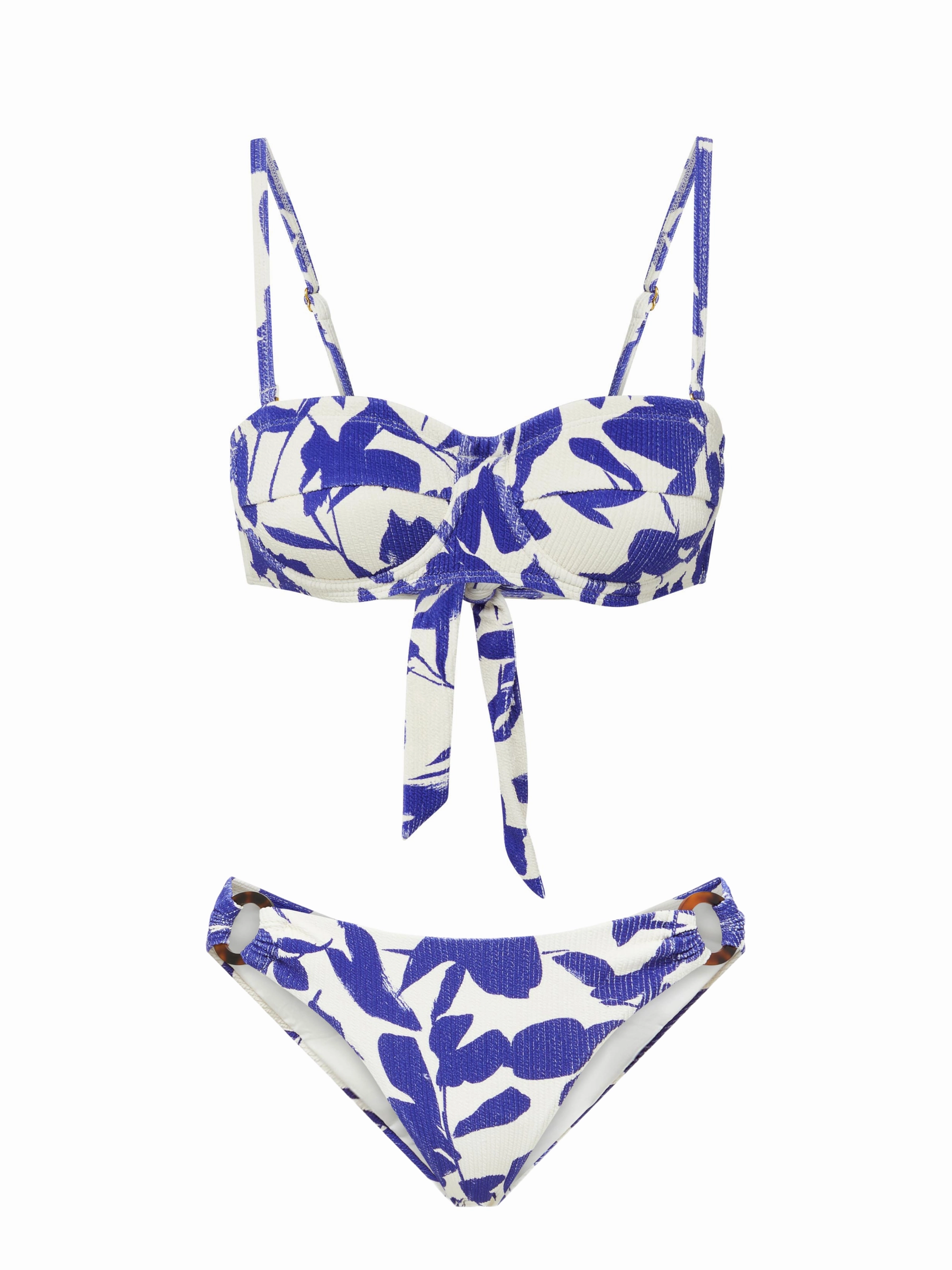 Nellie Top   Ring Trim Bottom In Moraea Garden Texture bikini bottom with tie sides, swim top for sunbathing