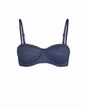 Nellie Top In Indigo Twill strapless swimwear tops, lightweight swim tops