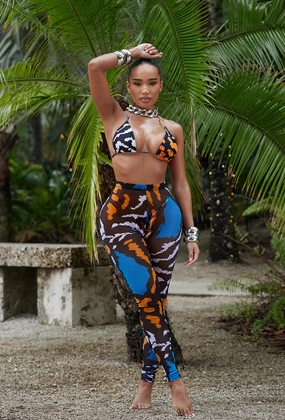 Niccolo 3 Piece Pants Set - Safari Azul womens 3 piece swimwear, bikini with cover up set