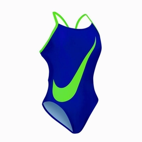 Nike Big Swoosh Women's Swimsuit - Blue Green swim training suits women, performance one piece swimsuits