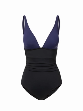 Niki One Piece Navy/Black Colorblock Satin high waist swimwear women, swimsuit for women beachwear