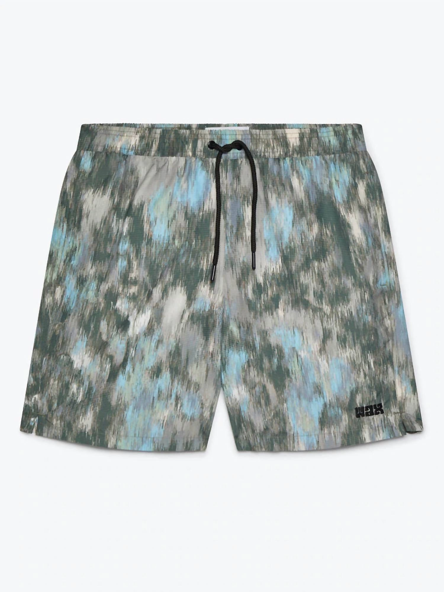 Noden Swim Short In Khaki Multi Floral Seersucker