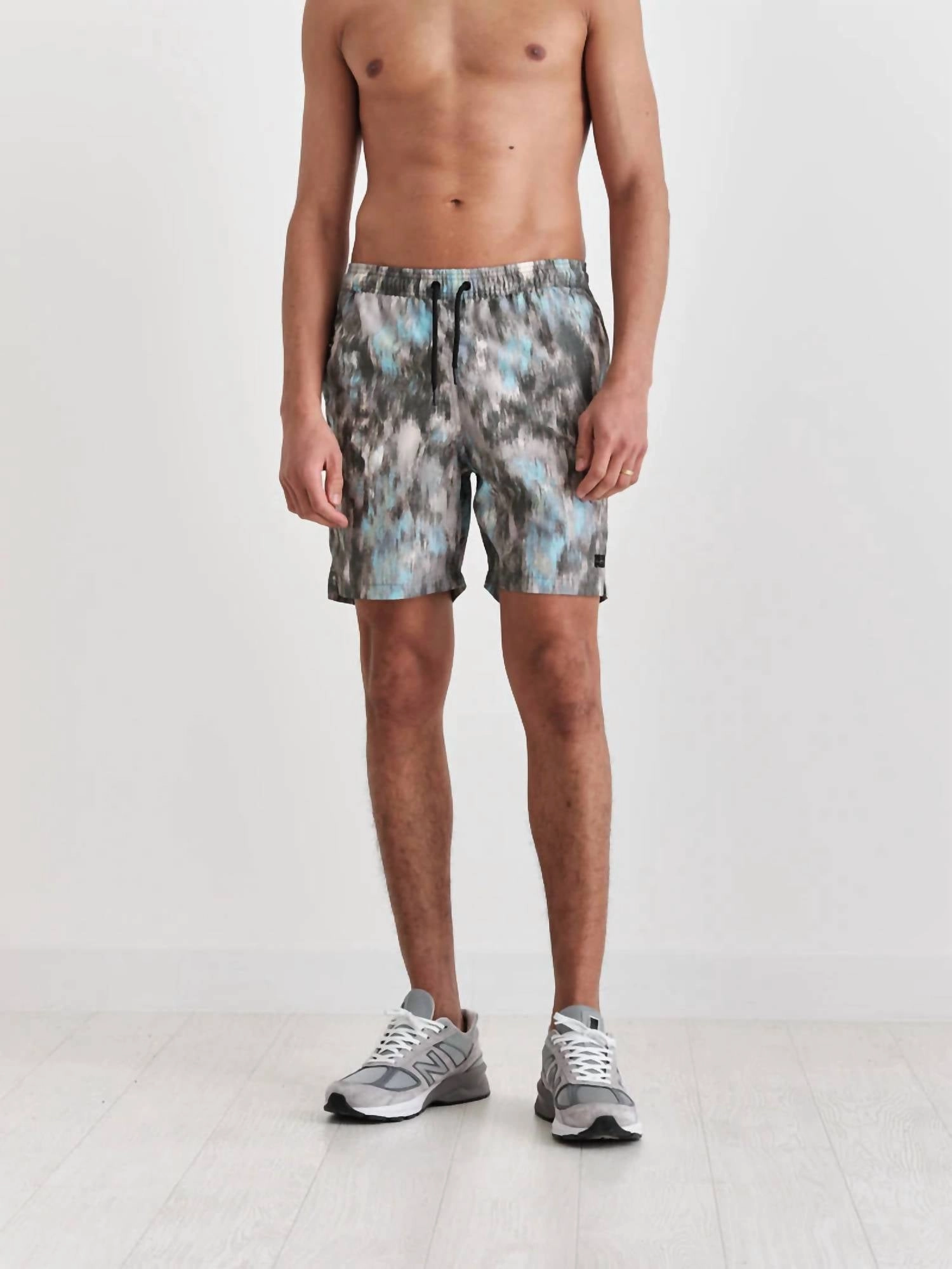 Noden Swim Short In Khaki Multi Floral Seersucker mens full coverage swimwear, stylish mens swim trunks