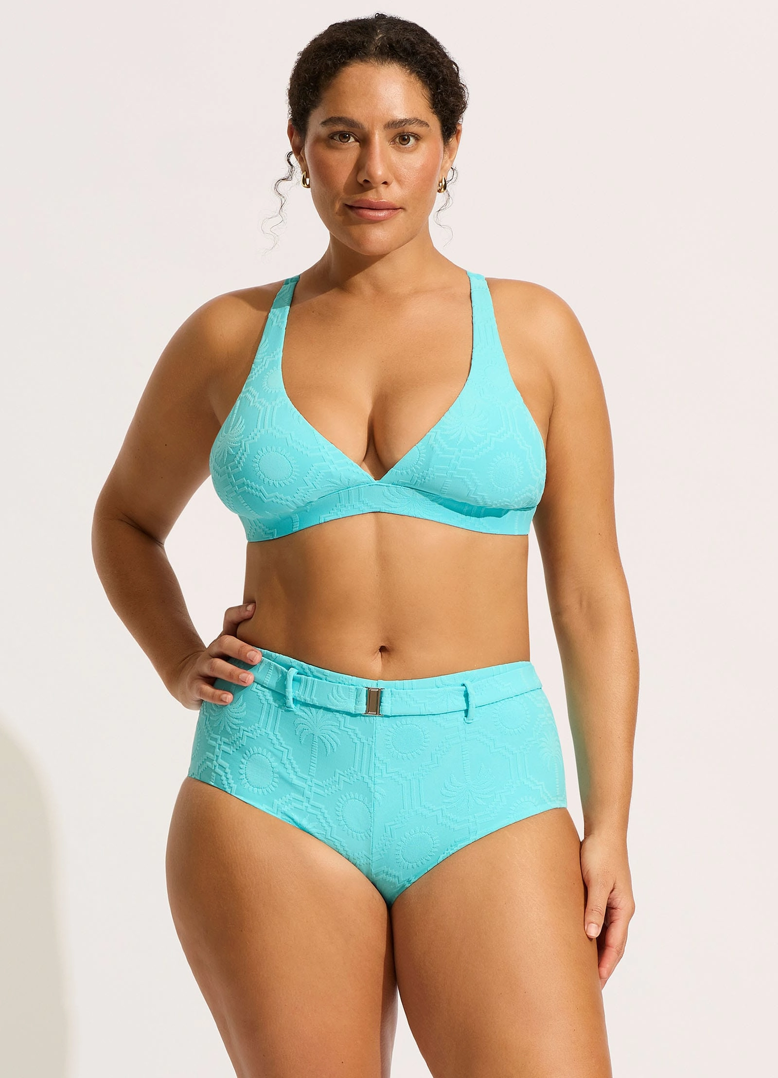 Oasis Belted Hollywood Boyleg Bikini Bottom - Atoll plus size swimwear women, summer swimwear for ladies