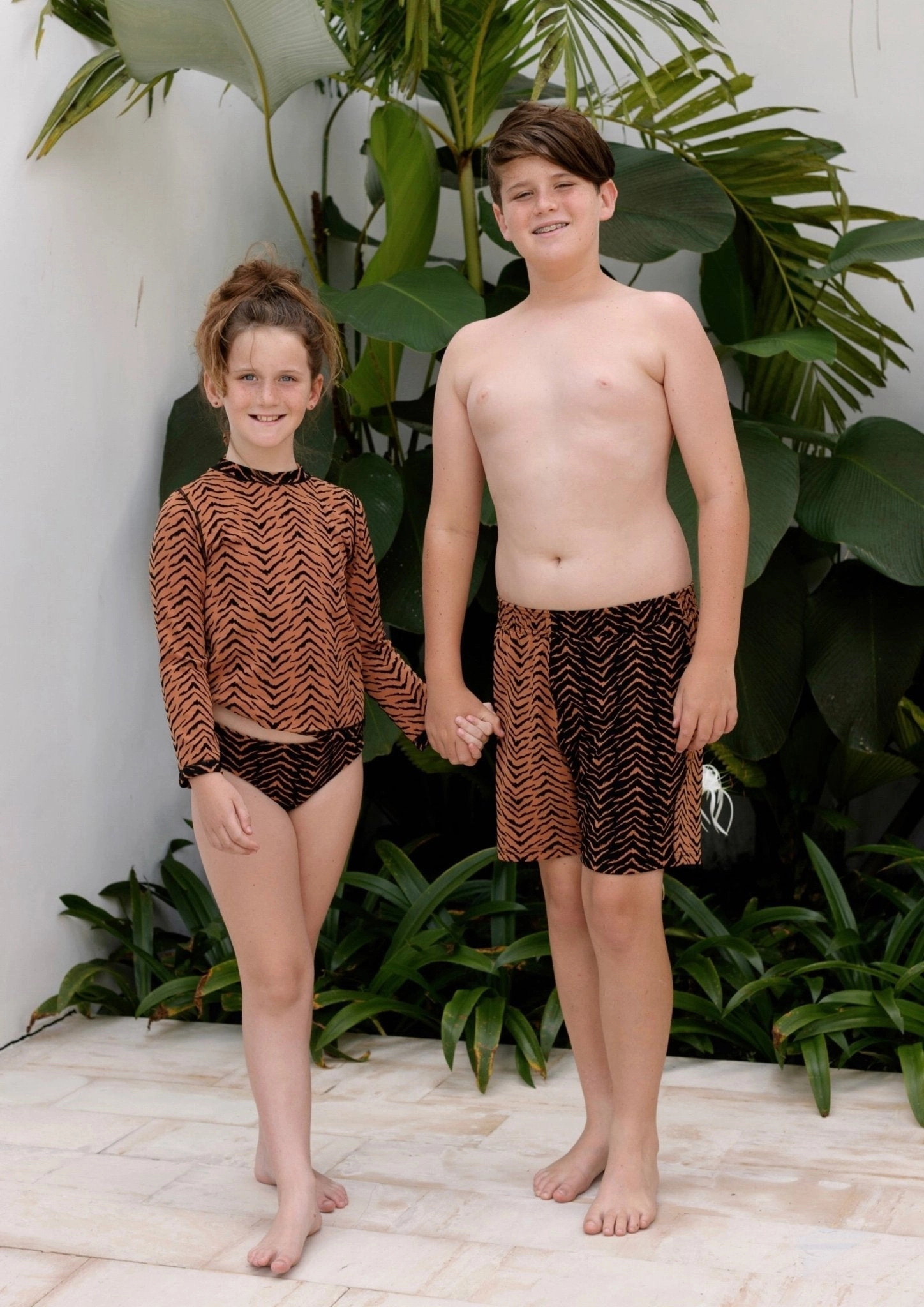Oceanside Unisex Child's Rashguard Swim Top - Tiger Switch Print