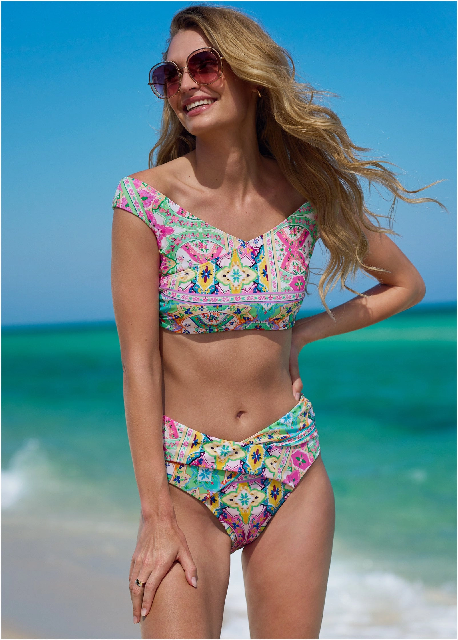 Off The Shoulder Bikini Top - Beach Art supportive swim tops, printed bikini tops