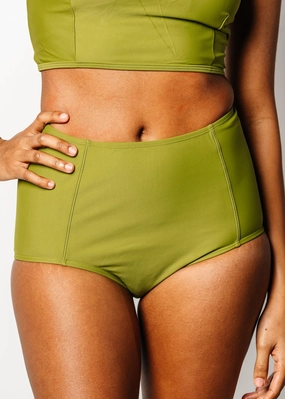 Olive Green | High-Waisted Bottoms elastic waistband swim bottoms, mix-and-match bikini bottoms