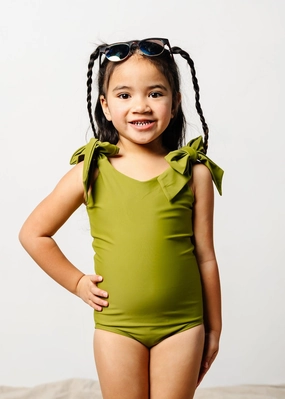 Olive Green | Mini Everyday One-Piece cute girls swimsuits, stylish swimwear for girls