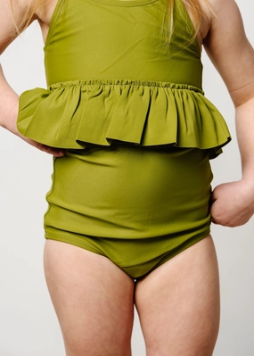Olive Green | Mini High-Waisted Bottoms cute girls swimsuits, stylish swimwear for girls