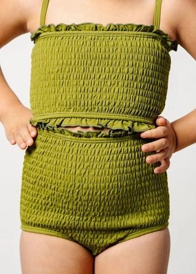 Olive Green | Mini Smocked Bottoms cute girls swimsuits, stylish swimwear for girls