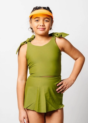 Olive Green | Youth Detached Short Skirt cute girls swimsuits, stylish swimwear for girls