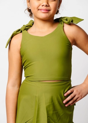 Olive Green | Youth Knot Top cute girls swimsuits, stylish swimwear for girls