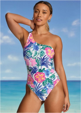 One Shoulder One-Piece - Botanical Garden everyday swimwear for women, casual swim outfits ladies