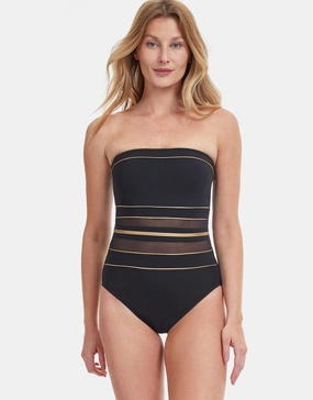 Onyx Bandeau Swimsuit - Black tummy control swimwear women, slimming swimsuits