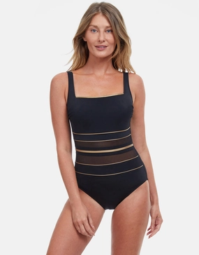 Onyx Square Neck Swimsuit - Black tummy control swimwear women, slimming swimsuits