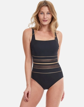 Onyx Square Neck Tank Swimsuit - Black and Gold pool-ready swimwear for women, trendy swimwear collection