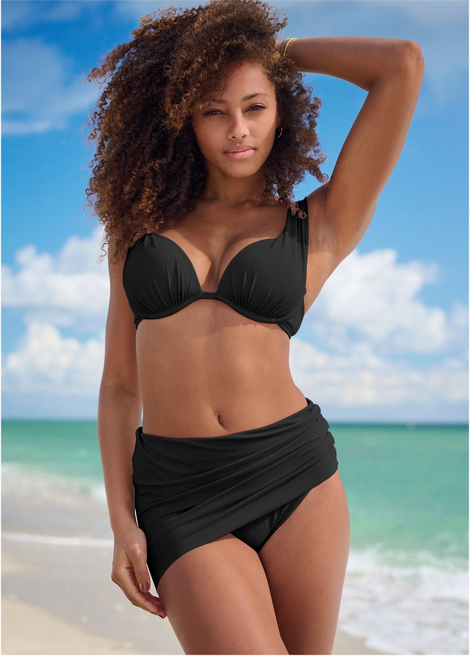 Over-The-Shoulder Marilyn Top - Black Beauty supportive swim tops, printed bikini tops