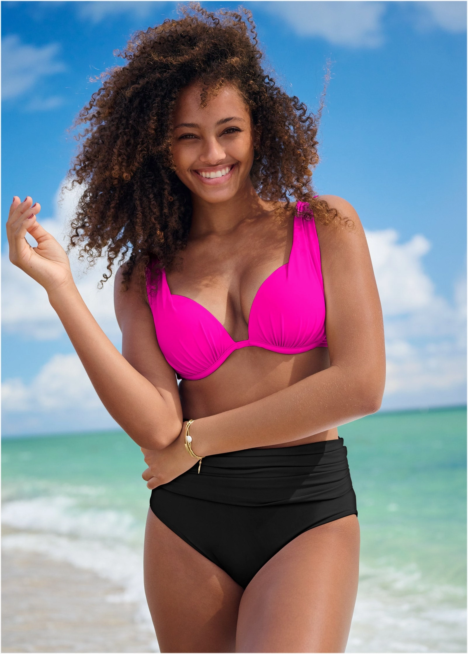 Over-The-Shoulder Marilyn Top - Electric Pink plain swimwear women, minimalist swimsuits