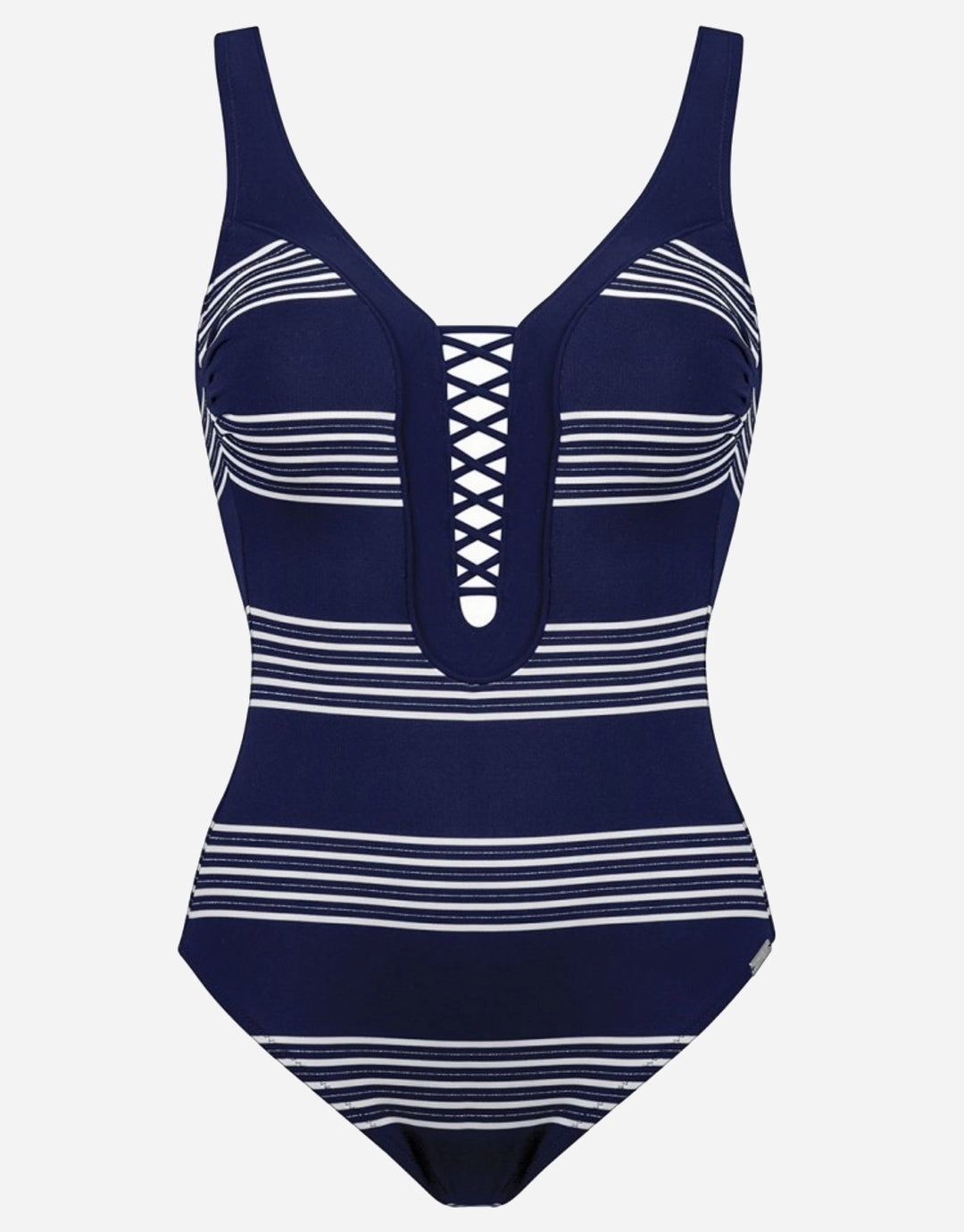 Pace Plunge Swimsuit - Navy White underwired swimsuits for women, supportive swimwear tops