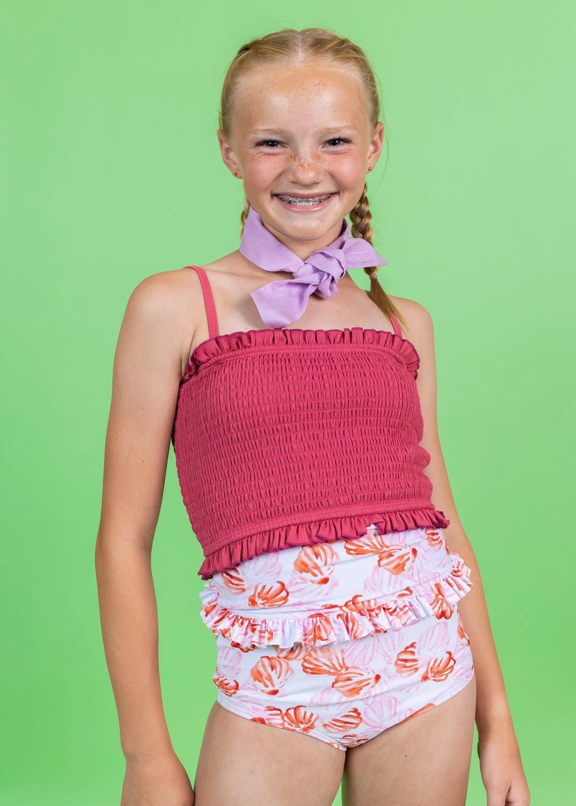 Painted Clams | Youth Mid-Ruffle Bottoms cute girls swimsuits, stylish swimwear for girls