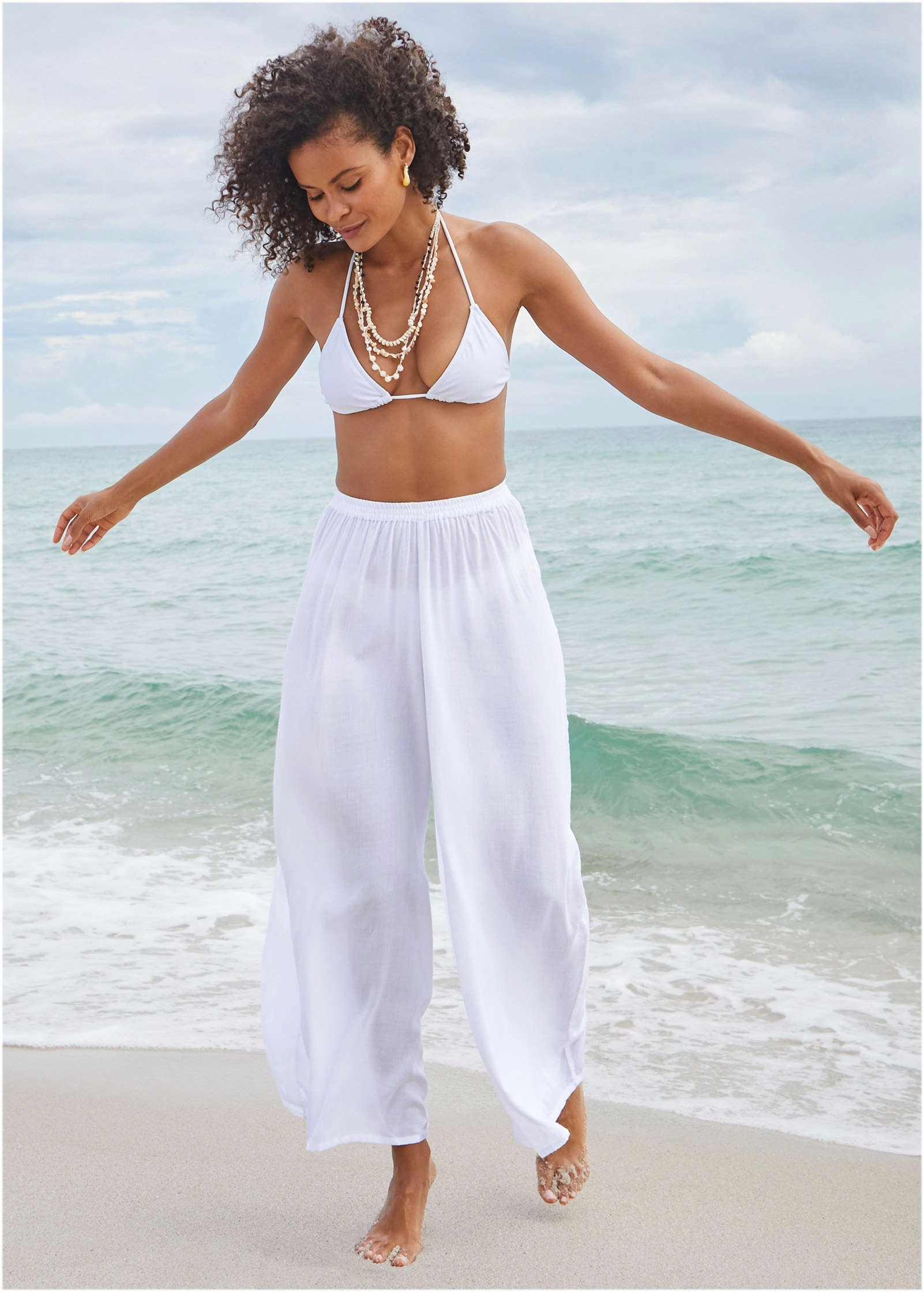Palazzo Cover-Up Pant - Pearl White plain swimwear women, minimalist swimsuits
