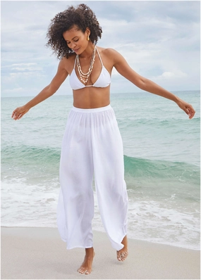 Palazzo Cover-Up Pant - Pearl White plain swimwear women, minimalist swimsuits